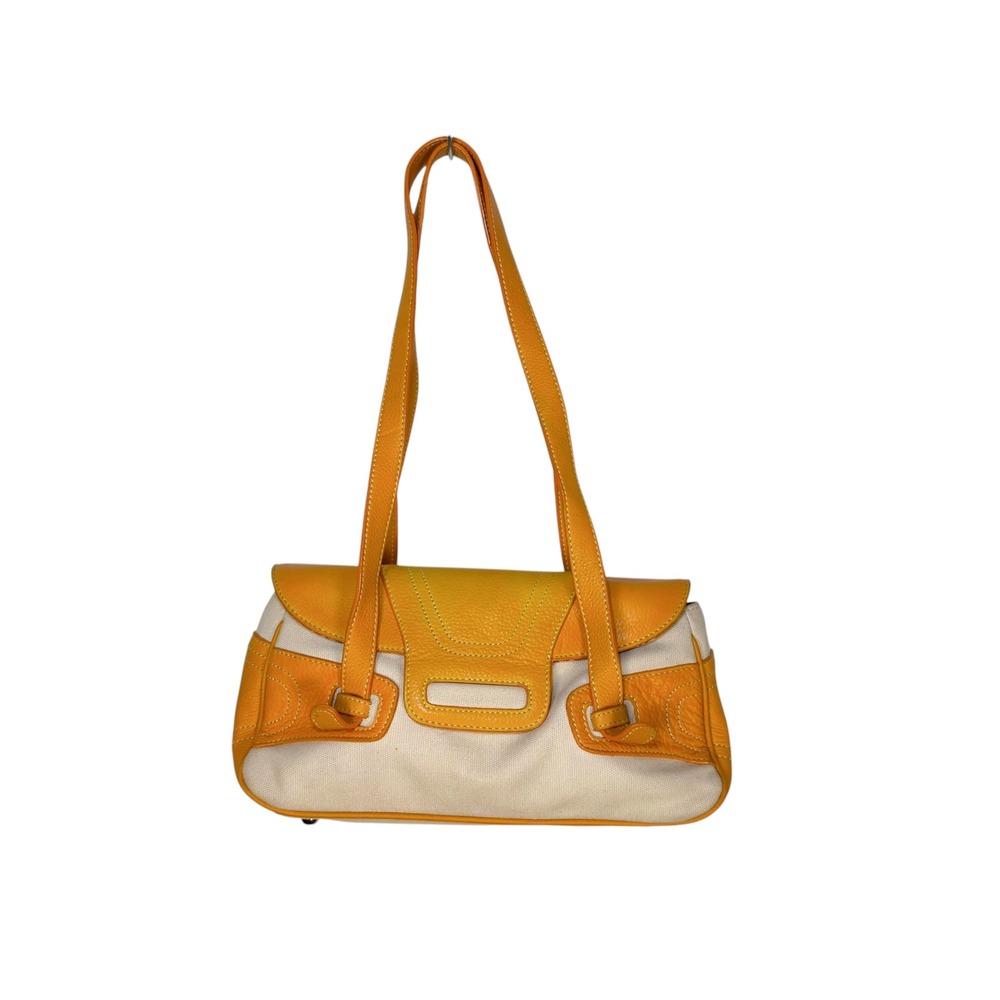 Tignanello Shoulder Bag Medium Cream Orange Leather Canvas Boho Y2K Satchel